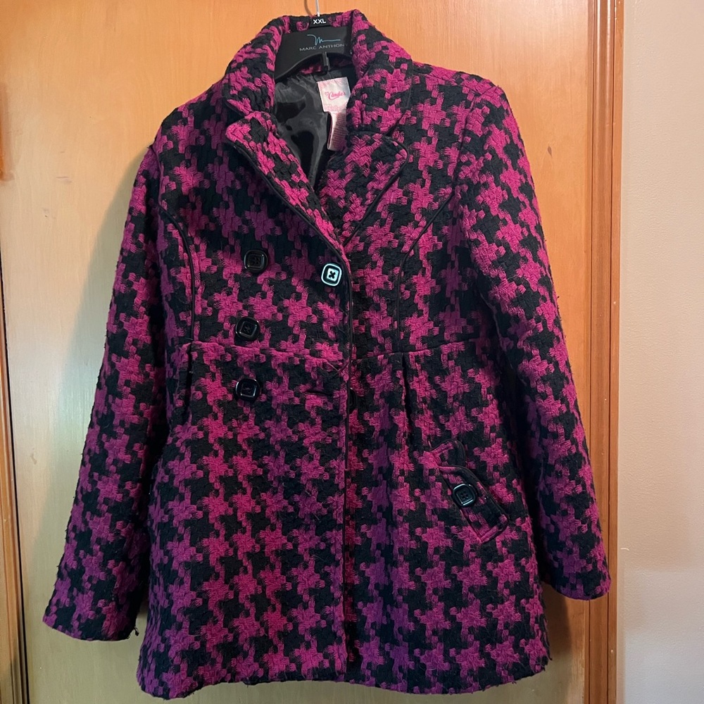Pink and black checkered winter coat